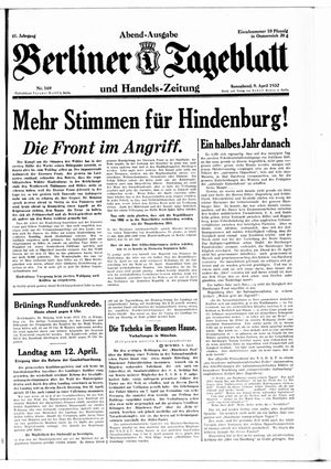 Berliner Tageblatt und Handels-Zeitung vom 09.04.1932