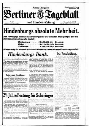Berliner Tageblatt und Handels-Zeitung vom 11.04.1932