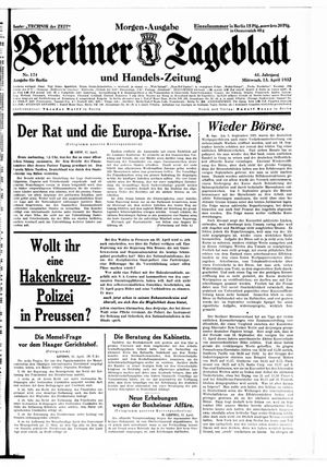 Berliner Tageblatt und Handels-Zeitung vom 13.04.1932