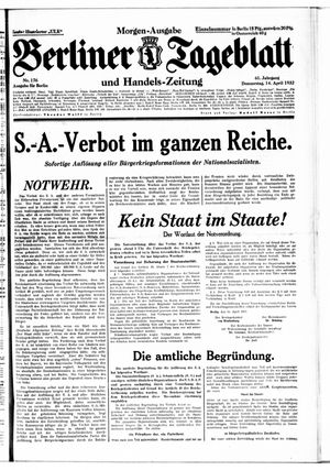 Berliner Tageblatt und Handels-Zeitung vom 14.04.1932