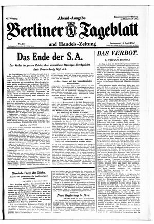 Berliner Tageblatt und Handels-Zeitung vom 14.04.1932