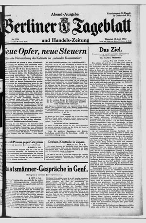 Berliner Tageblatt und Handels-Zeitung on Jun 14, 1932