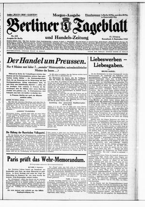 Berliner Tageblatt und Handels-Zeitung vom 03.09.1932