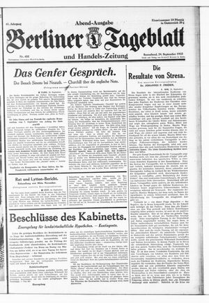 Berliner Tageblatt und Handels-Zeitung on Sep 24, 1932
