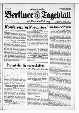 Berliner Tageblatt und Handels-Zeitung vom 18.10.1932