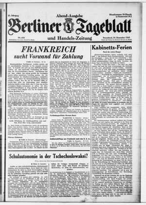 Berliner Tageblatt und Handels-Zeitung vom 24.12.1932
