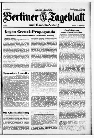 Berliner Tageblatt und Handels-Zeitung vom 27.03.1933