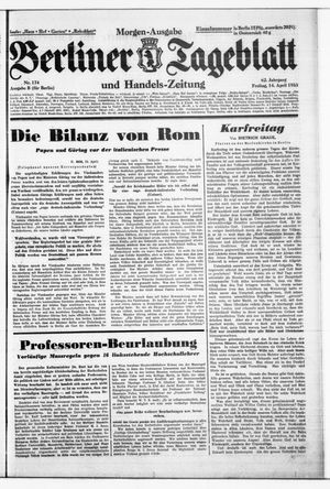 Berliner Tageblatt und Handels-Zeitung vom 14.04.1933