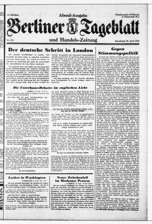 Berliner Tageblatt und Handels-Zeitung vom 14.04.1933