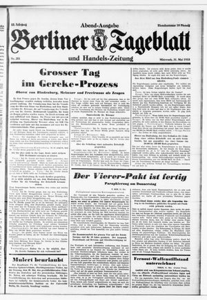 Berliner Tageblatt und Handels-Zeitung vom 31.05.1933