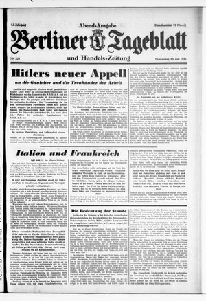 Berliner Tageblatt und Handels-Zeitung vom 13.07.1933