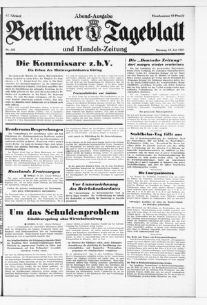 Berliner Tageblatt und Handels-Zeitung vom 18.07.1933
