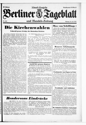 Berliner Tageblatt und Handels-Zeitung vom 24.07.1933