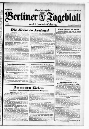 Berliner Tageblatt und Handels-Zeitung vom 14.08.1933
