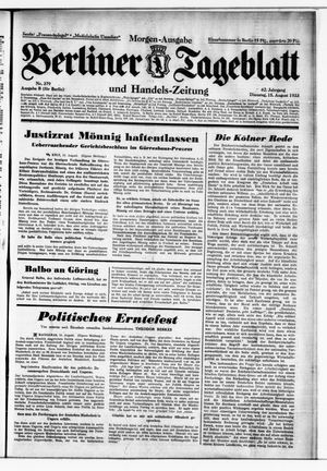 Berliner Tageblatt und Handels-Zeitung vom 15.08.1933