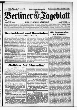 Berliner Tageblatt und Handels-Zeitung vom 20.08.1933