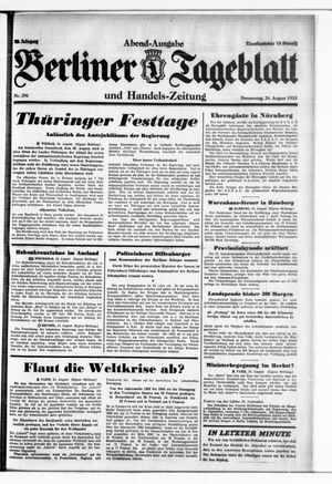 Berliner Tageblatt und Handels-Zeitung vom 24.08.1933