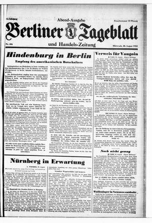 Berliner Tageblatt und Handels-Zeitung vom 30.08.1933
