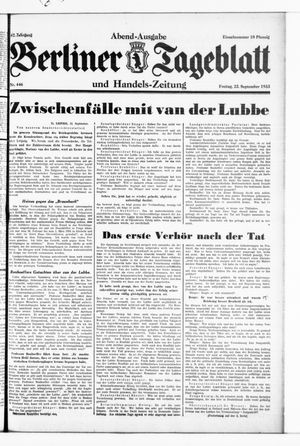 Berliner Tageblatt und Handels-Zeitung vom 22.09.1933