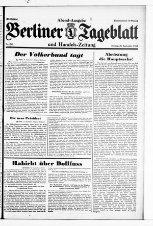 Berliner Tageblatt und Handels-Zeitung vom 25.09.1933