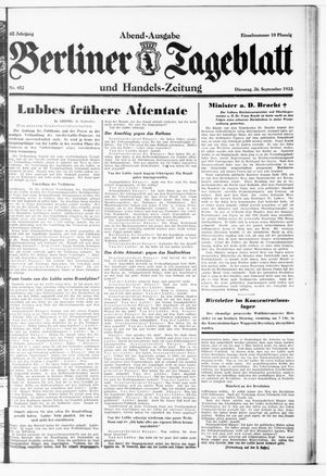 Berliner Tageblatt und Handels-Zeitung vom 26.09.1933