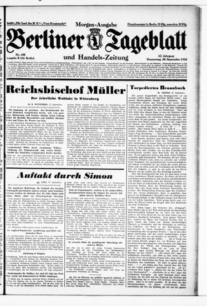 Berliner Tageblatt und Handels-Zeitung vom 28.09.1933