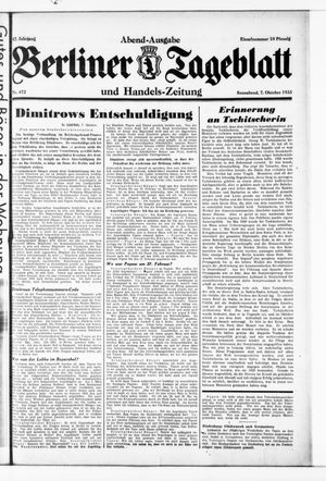 Berliner Tageblatt und Handels-Zeitung vom 07.10.1933