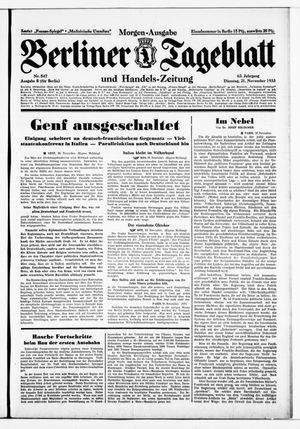 Berliner Tageblatt und Handels-Zeitung vom 21.11.1933