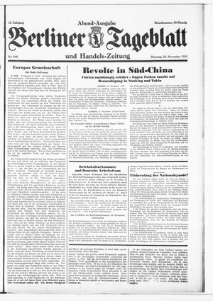 Berliner Tageblatt und Handels-Zeitung vom 21.11.1933