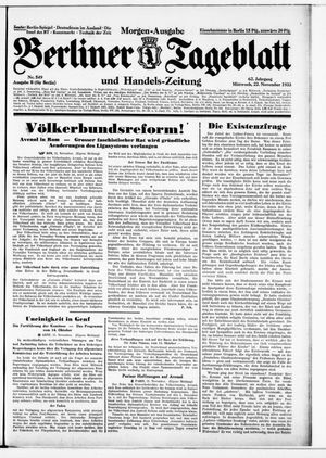 Berliner Tageblatt und Handels-Zeitung vom 22.11.1933
