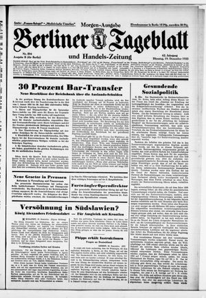 Berliner Tageblatt und Handels-Zeitung vom 19.12.1933
