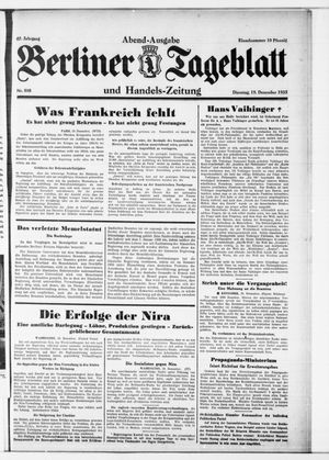 Berliner Tageblatt und Handels-Zeitung vom 19.12.1933