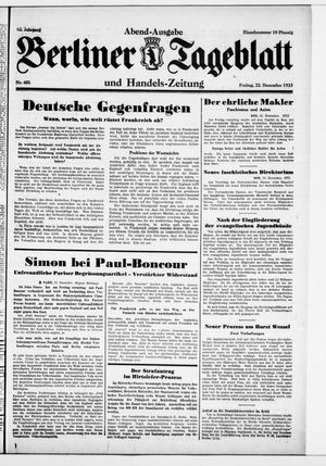 Berliner Tageblatt und Handels-Zeitung vom 22.12.1933