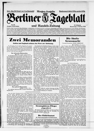 Berliner Tageblatt und Handels-Zeitung vom 01.02.1934