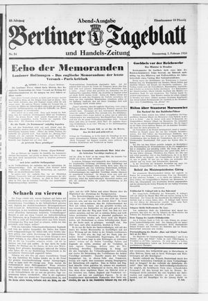 Berliner Tageblatt und Handels-Zeitung vom 01.02.1934