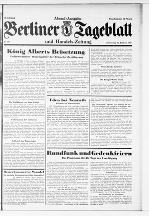 Berliner Tageblatt und Handels-Zeitung on Feb 22, 1934