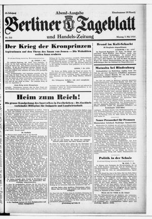 Berliner Tageblatt und Handels-Zeitung vom 07.05.1934
