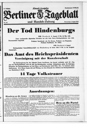 Berliner Tageblatt und Handels-Zeitung vom 02.08.1934