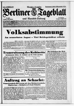 Berliner Tageblatt und Handels-Zeitung vom 03.08.1934