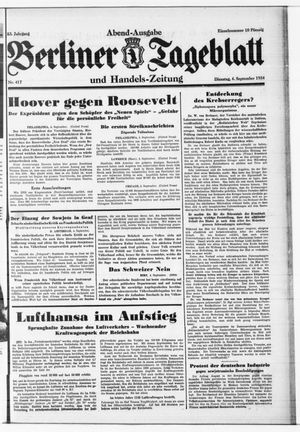 Berliner Tageblatt und Handels-Zeitung vom 04.09.1934