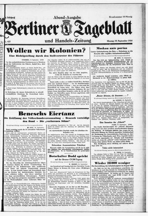 Berliner Tageblatt und Handels-Zeitung vom 10.09.1934