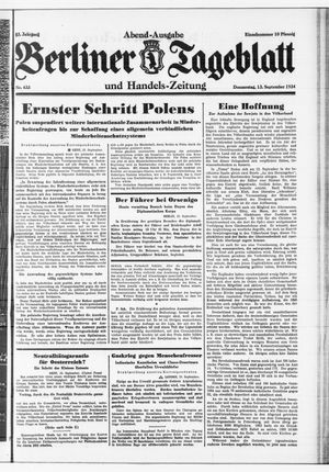 Berliner Tageblatt und Handels-Zeitung vom 13.09.1934