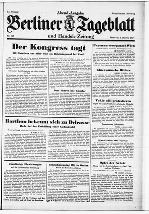 Berliner Tageblatt und Handels-Zeitung vom 03.10.1934
