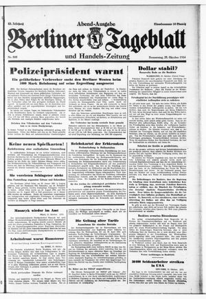 Berliner Tageblatt und Handels-Zeitung vom 25.10.1934