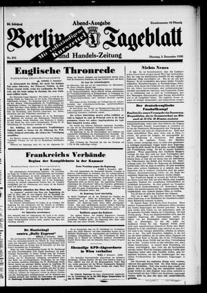 Berliner Tageblatt und Handels-Zeitung vom 03.12.1935