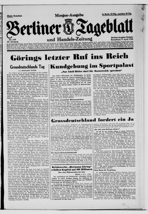 Berliner Tageblatt und Handels-Zeitung vom 09.04.1938