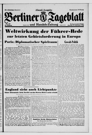 Berliner Tageblatt und Handels-Zeitung vom 27.09.1938