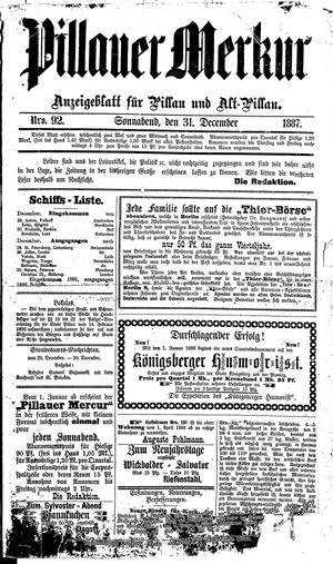 Pillauer Merkur vom 31.12.1887