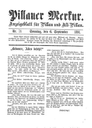 Pillauer Merkur vom 06.09.1891