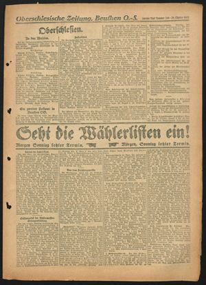 Oberschlesische Zeitung vom 28.10.1922